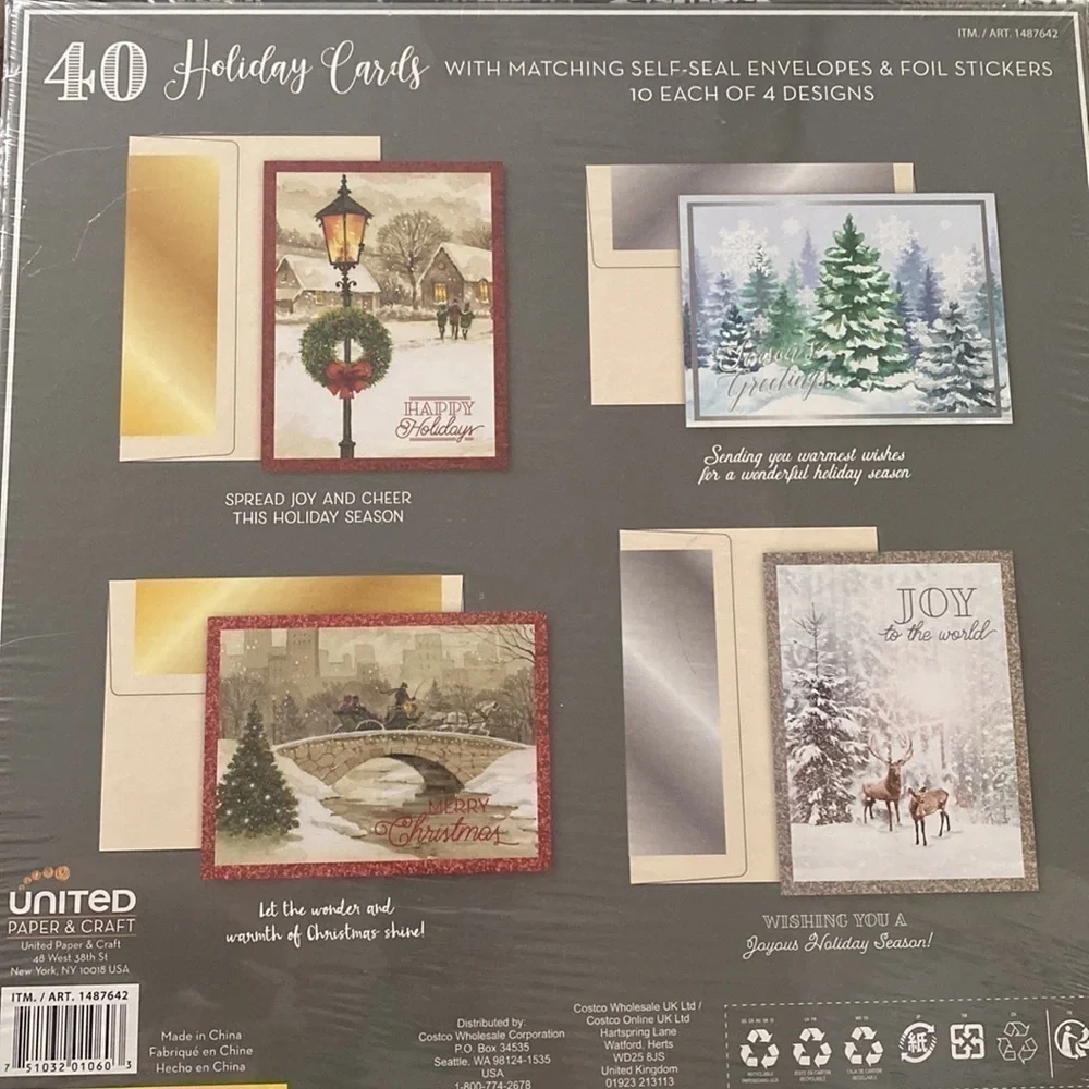 NEW SEALED BOX SET 40 Holiday Christmas Cards Self-Sealing Envelopes & Stickers